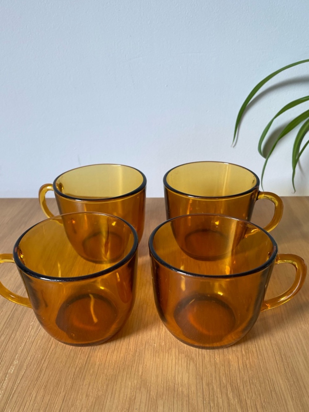 Vintage Vereco France Amber Glass Coffee Tea Mugs Set of 4